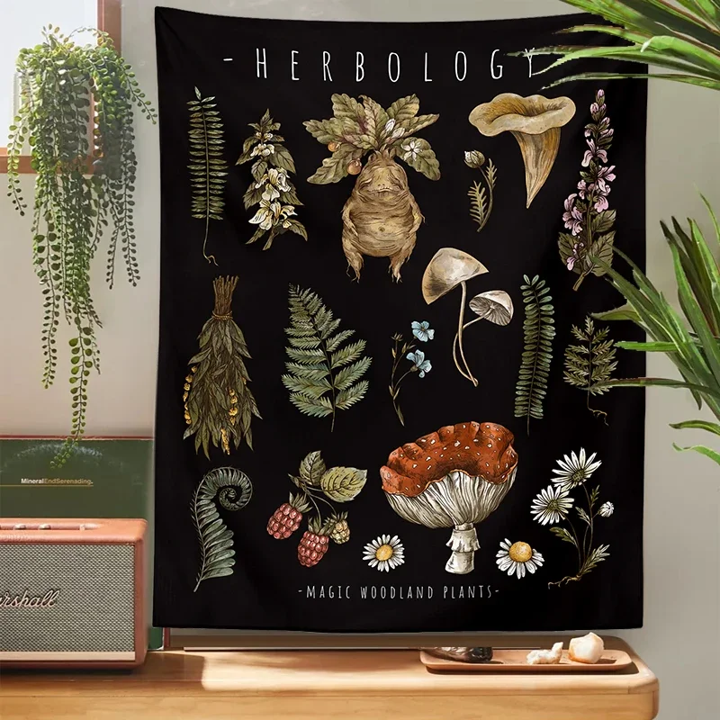 Vintage Magic Plants Tapestry Wall Hanging Mandrake Root Witch Hands Tabella Dei Funghi Arazzi Bohémien Stregoneria Home Decor
