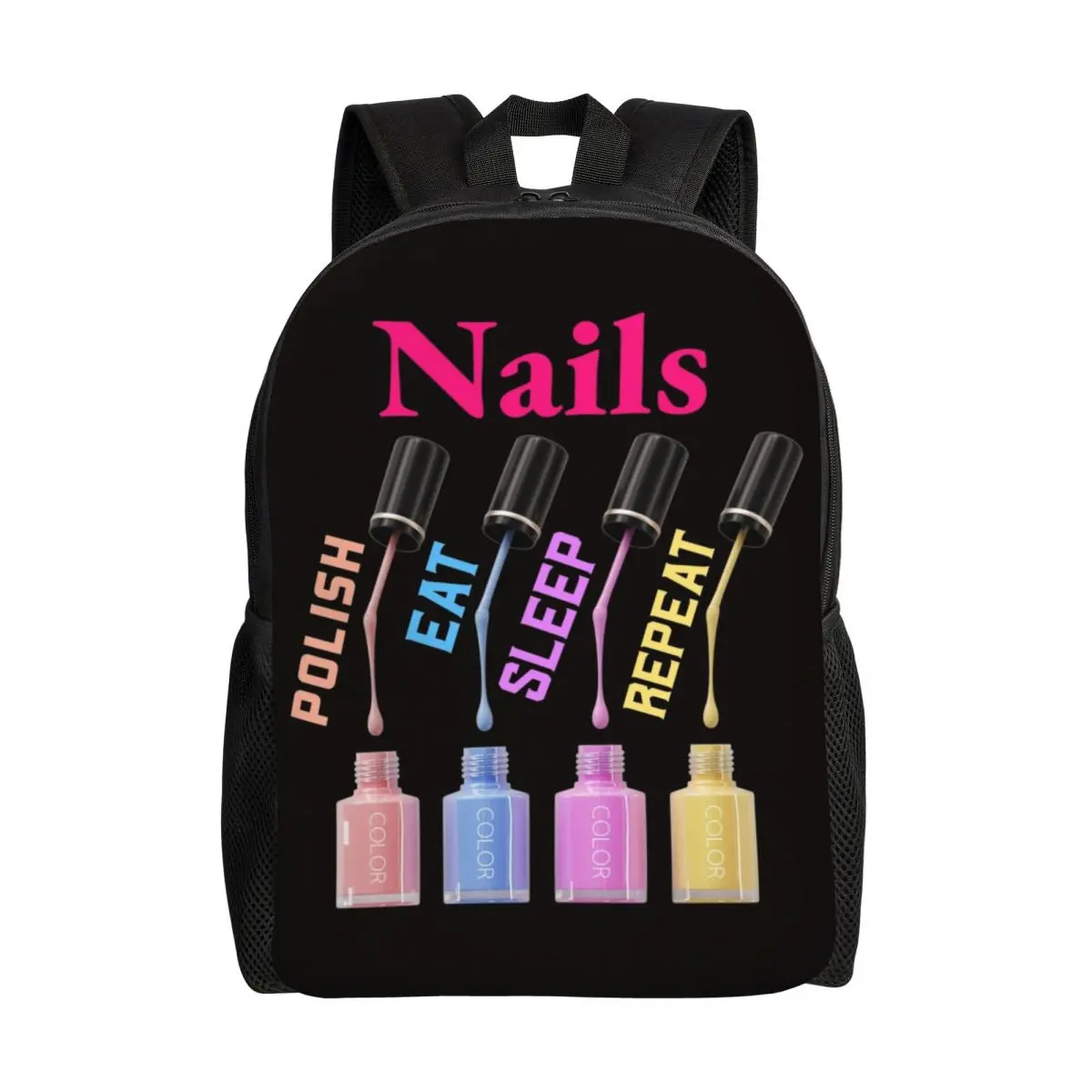 Nails Polish Eat Sleep Ripeti Zaino Da Viaggio Uomo Donna School Computer Bookbag Tech Funny Quotes College Student Daypack Bags