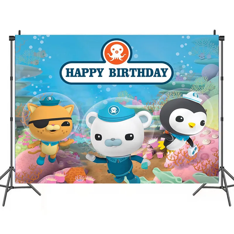 125X80Cm Carino Il Tema Ottonauts Foto Sfondo Vinile Panno Fotografia Sfondo Bambini Buon Compleanno Decorazione Della Festa Supplie