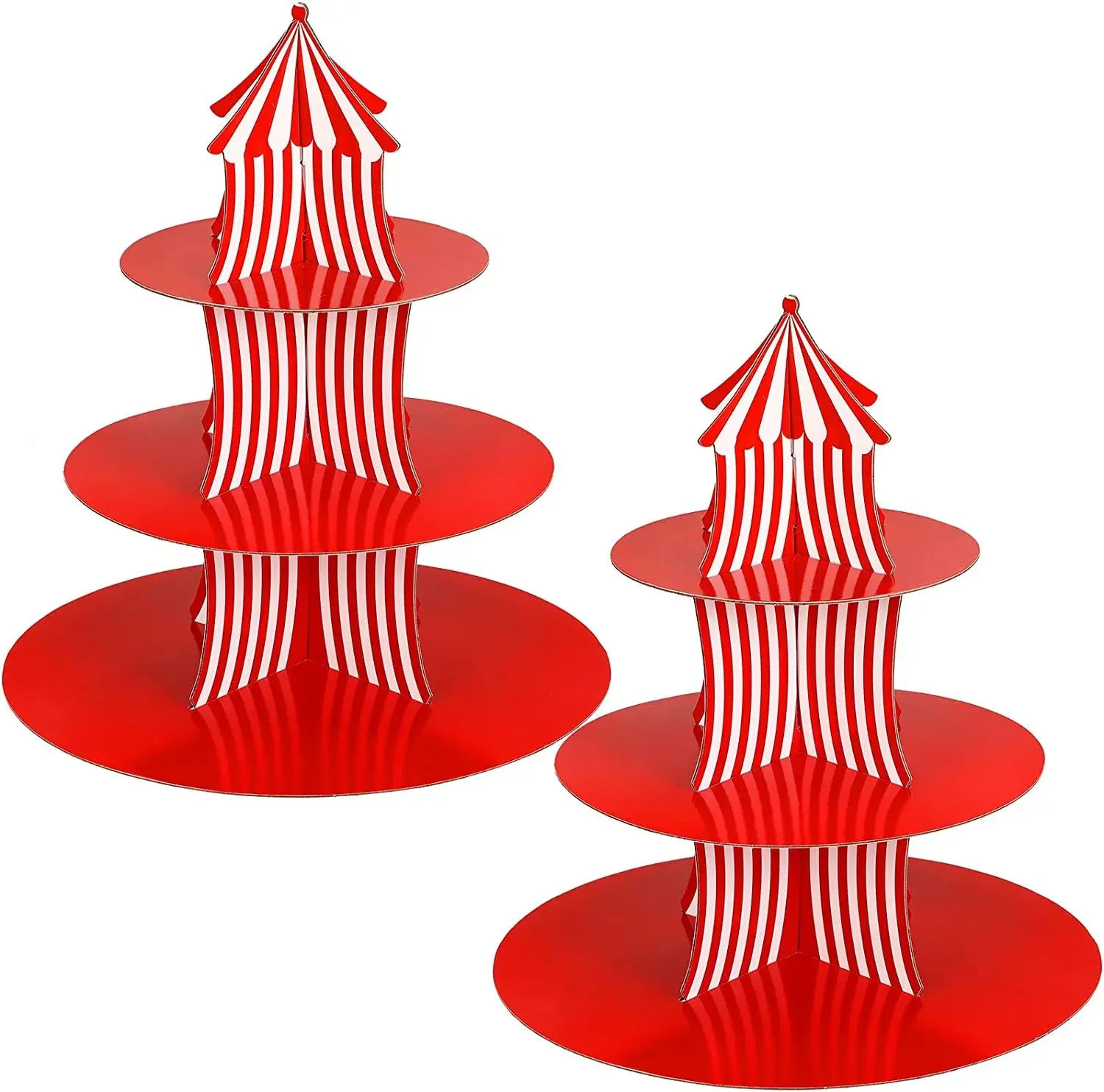 1Set 3 Livelli Circus Carnival Paper Cupcake Stand Red Striped Cake Decorating Forniture Festa Dei Bambini Dessert Cupcake Stand