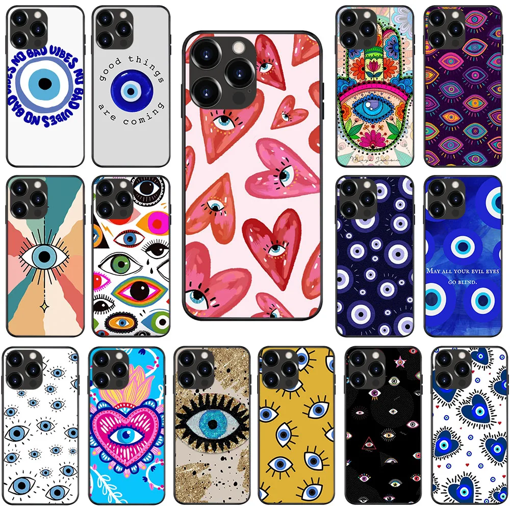 Custodia Morbida Per Iphone 11 12 13 14 Se Pro Max Mini Plus Us-17 Lucky Blue Evil Eye