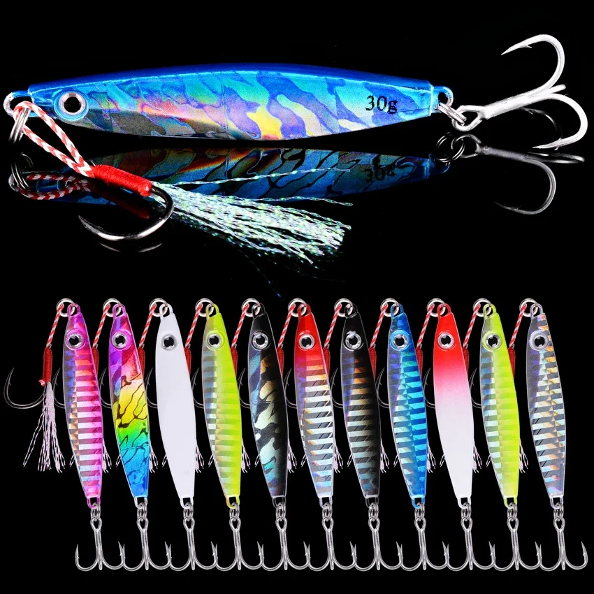 Aorace 12Pcs Metal Spoon Jigs Carp Fishing Lure 7G 12G 17G 22G 30G 40G Crankbait Jig Spoon Wobbler Bait Sea Fishing Lures Pesca
