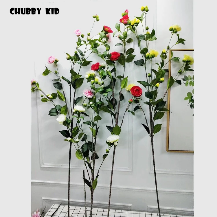Commercio All'Ingrosso! Hi-Q 140Cm Stelo Lungo Artificiale Camelia Fiore Falso Camelia Matrimonio Decorativo Seta Camelia Selvaggia Fiore 12 Pz/Lotto