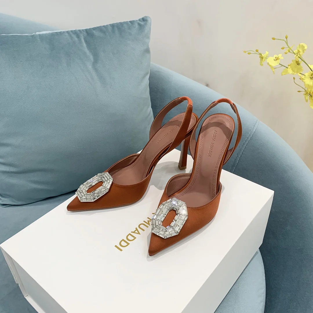 Camelia Crystal Buckle Satin Slingback Pumps Scarpe Con Tacco Alto