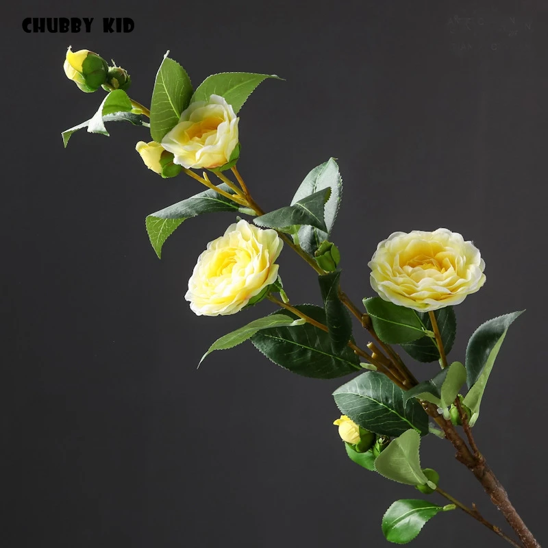 Commercio All'Ingrosso Stelo Lungo 6 Teste Artificiale Camelia Fiore Falso Camelia Matrimonio Decorativo Seta Camelia Selvaggia Fiori 12 Pz/Lotto