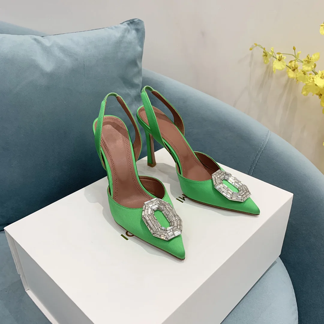 New Season Italy Camelia 105Mm Décolleté Slingback Green Italy Silk Shoes