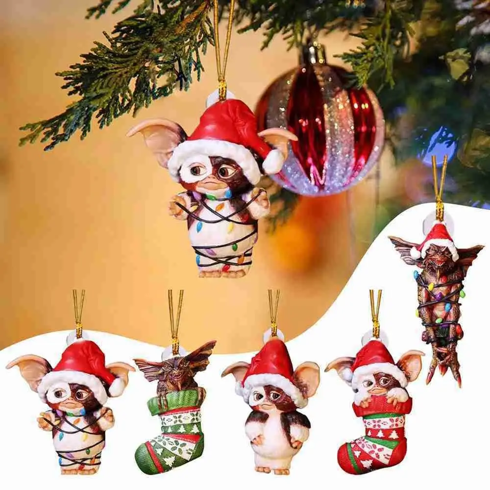 Acrilico Gremlins Santa Hat Calzini Cane Flying Dragon Gremlins Gizmo Puppy Hanging Chrismtas Tree Pendenti Holiday