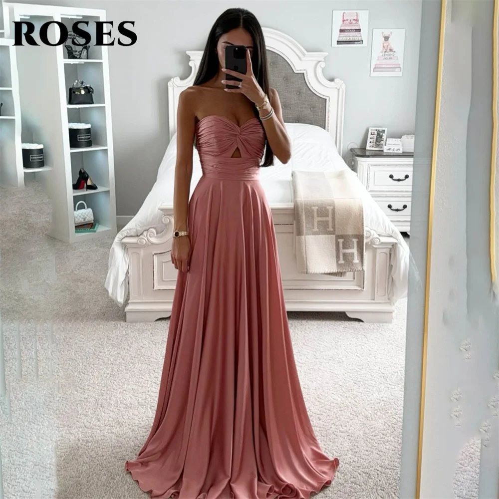 Rose Desert Rose Prom Dress Gown Sweetheart Plisat Charming Stain Abito Formale Senza Maniche Beach Abito Da Sera Vestidos De Noche