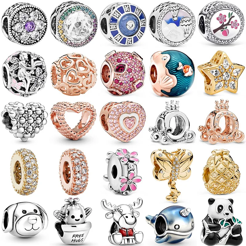 925 Sterling Silver Ocean Cactus Crown Panda Flower Butterfly Beads Fit Original Pandora Ciondola Charm Bracciale Donna Gioielli Fai Da Te