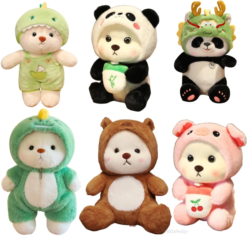 Kawaii Giant Teddy Bear Cosplay Panda Doll Creativo Peluche Cartoon Zoo Animal Plushie Throw Pillow Regalo Di Compleanno Home Decor