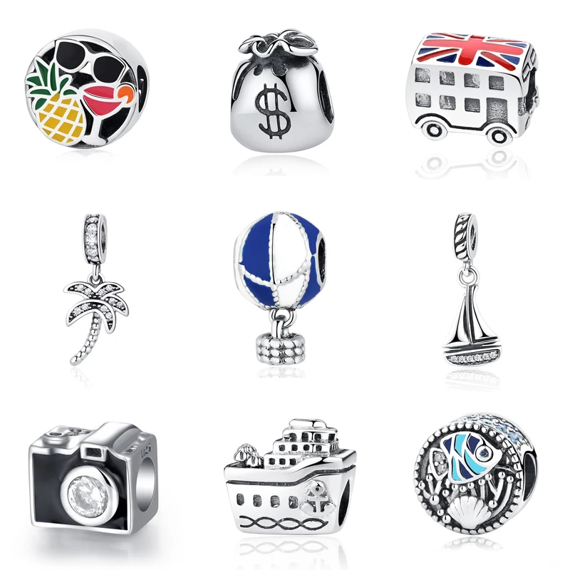 Originale Di 100% 925 Sterling Silver Bead Fascino London Bus Torre Eiffel Di Viaggio Del Pendente Pendenti E Ciondoli Misura I Braccialetti Gioielli 