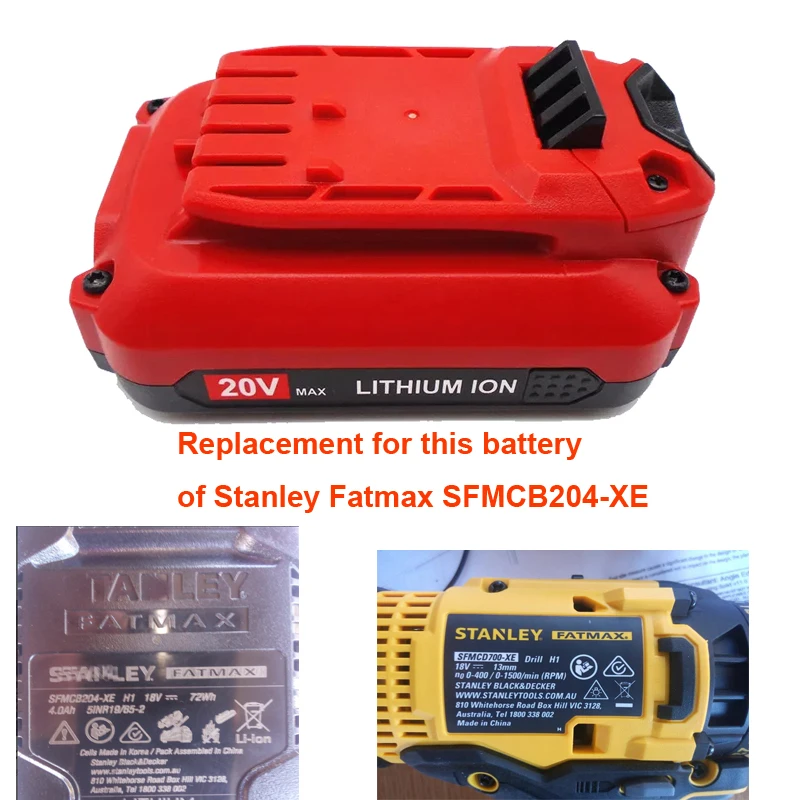 Sfmcb204 Batteria Per Elettroutensili Cordless Sfmcb204-Xe Sostituzione Per Stanley Fatmax Sfmcd700-Xe 20V 18V 2.5Ah