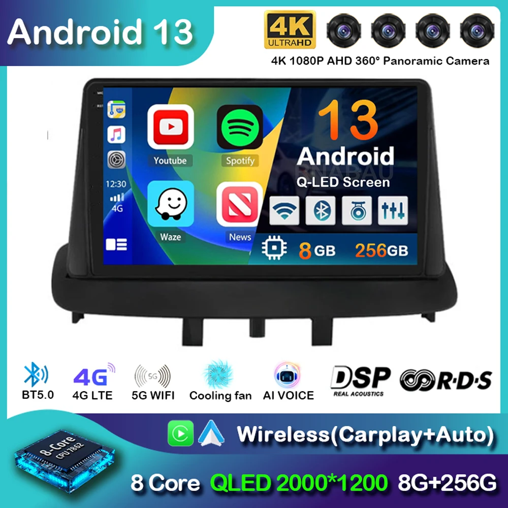 Android 13 Carplay Autoradio Per Renault Megane 3 Fluence Samsung Sm3 2008-2014 Gps Lettore Video Multimediale Stereo 2Din Dvd