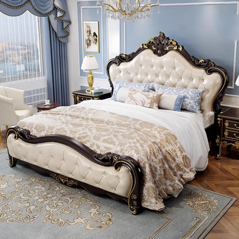 Royal European Double Bed Designer Waterproof Queen Full Size Luxury Bed Frame Testiera Piattaforma Letto Matrimoniale Furniture