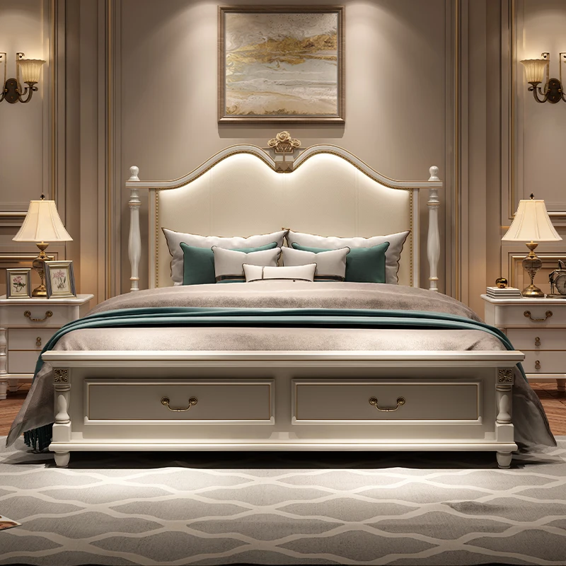 Queen Size Modern Bedroom Bed Storage Master Cute Salon King Bed White Luxury Princess Letto Matrimoniale Room Furniture