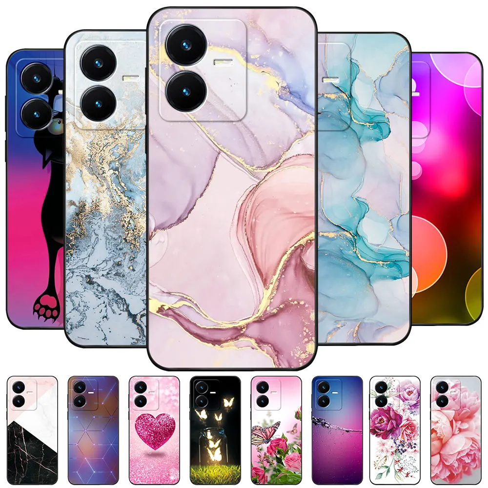 Custodia Per Vivo Y22 Coque Vivo Y22S 6.55 "Tpu Custodia Morbida In Silicone Funda Per Vivo Y22S Marble Love Capa Cover Paraurti Shell