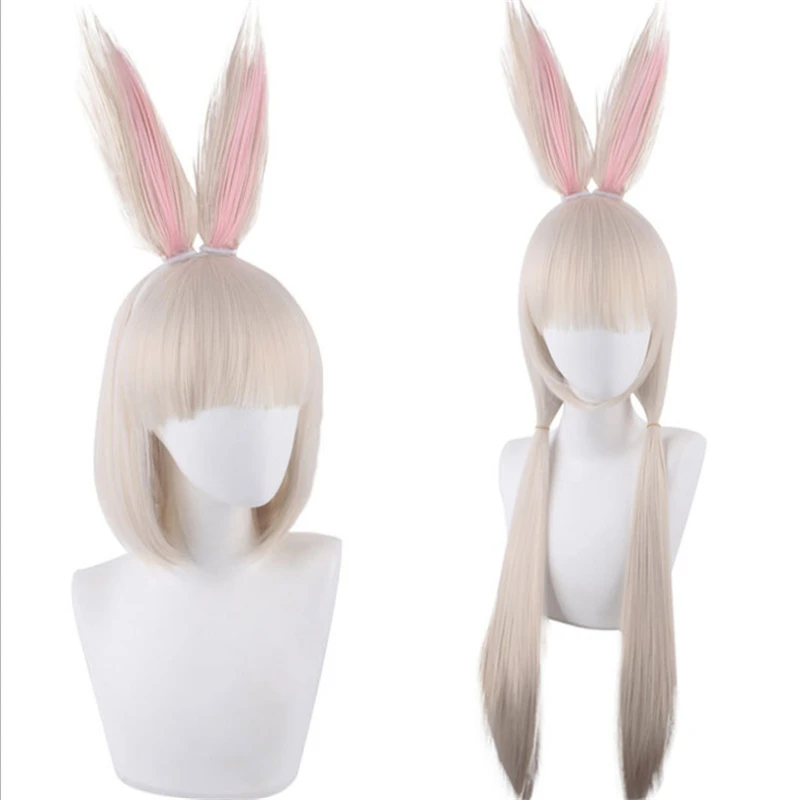 Anime Beastars Peluca Haru Beige Cosplay Del Pelo Orejas De Conejo Peluca De Rol De Pelo Corto Sintetético 30Cm De Largo 70Cm
