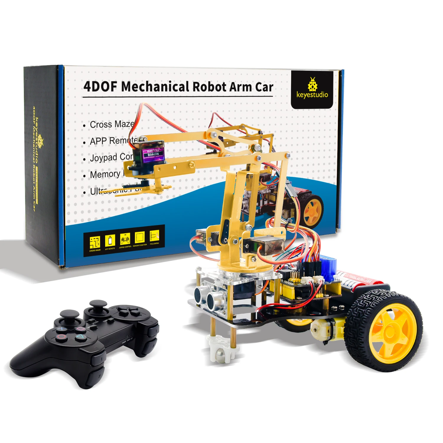 Keyestudio 4Dof Metal Arm Robot Car Kit W/Ps2 Contoller Kit Compatibile Bluetooth Per Arduino Robot Arm Kit/Supporto Android E Ios