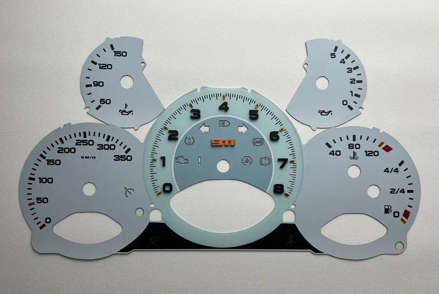 Quadrante Dello Strumento Quadrante 8000 Rpm 350 Kmh Per Porsche 997 911 Carrera Overlay Manuale Mph A Kmh Conversione 3D Tacho Design