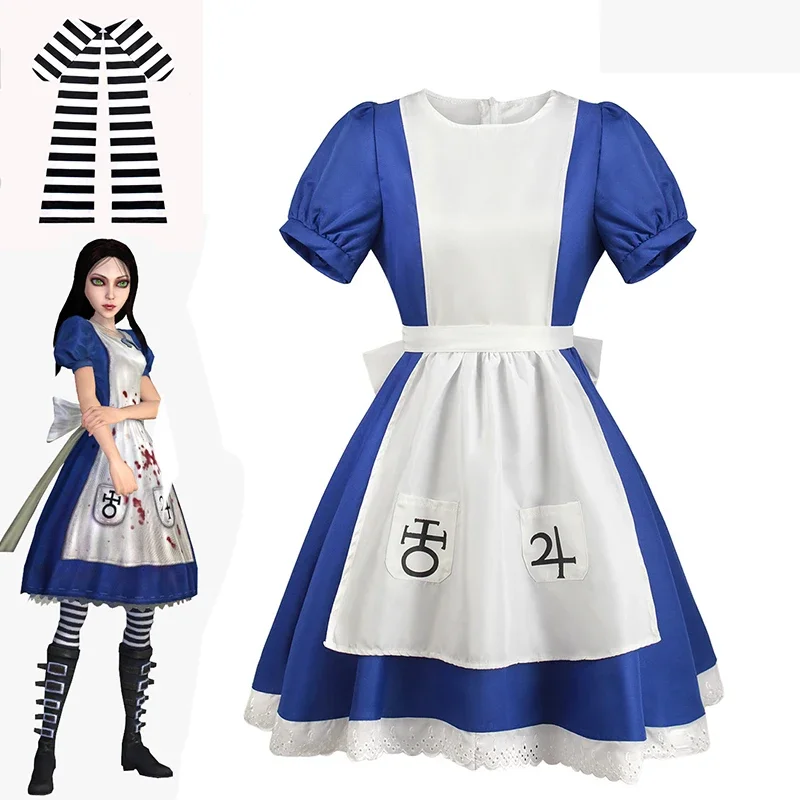 Ragazze Donne Alice Madness Returns Alice Fancy Dress Up Cosplay Game Halloween Costume Outfit