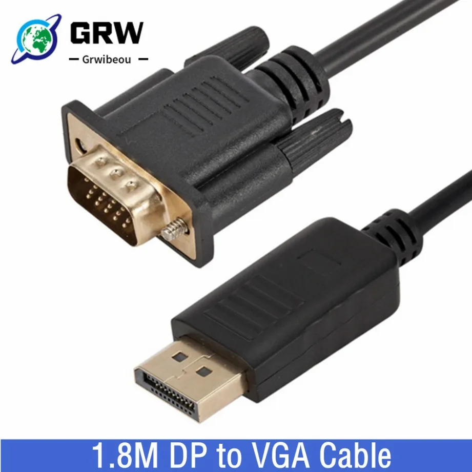 Grwibeou 1.8M Displayport Dp A Vga Cavo Maschio A Maschio Display Port Adattatore Di Connessione Vga 1080P Per Hdtv Pc Proiettore Portatile
