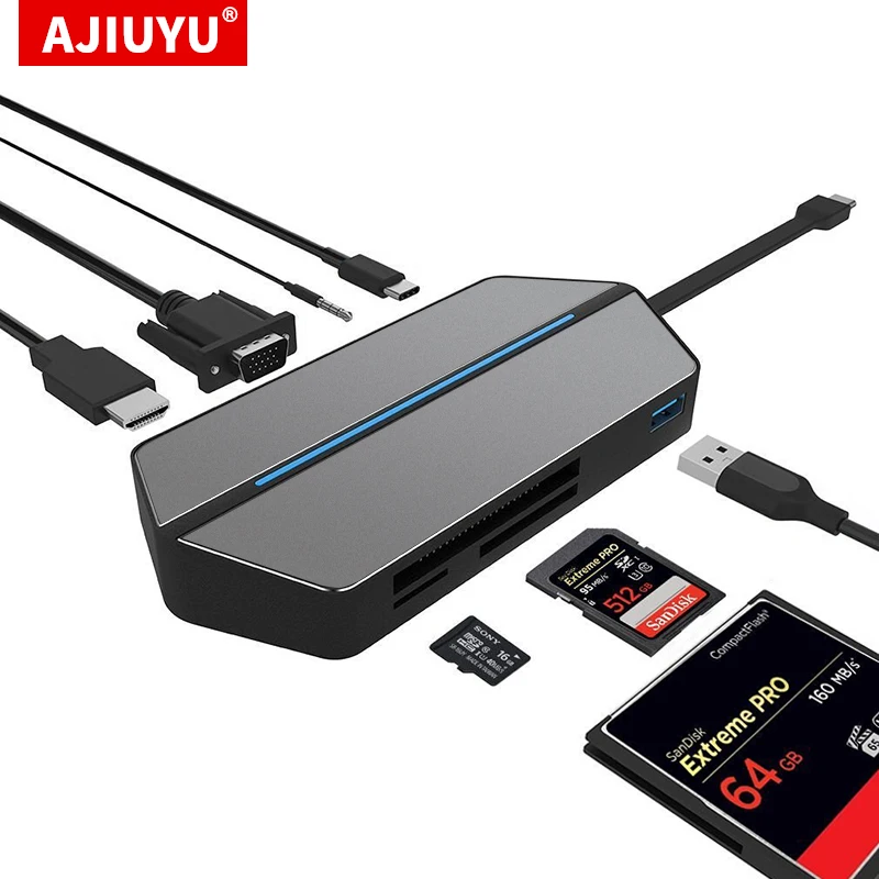 Hub Usb C Per Microsoft Surface Go 3 2 10.5 "Dock Usb 3.0 Micro Sd Tf Compact Flash Lettore Di Schede Cf Hdmi 3.5Mm Tipo-C Pd Adapter
