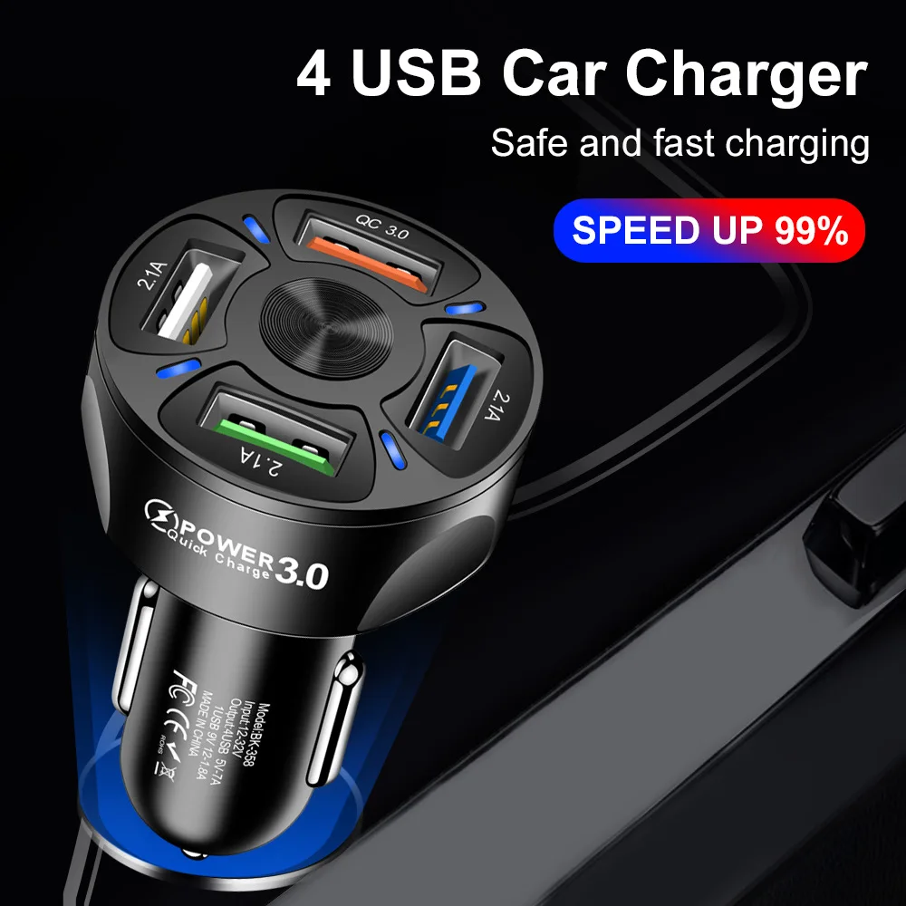 Caricabatteria Da Auto 7A Fast Charge 4 Porte Usb Cargador Carro Adattatore Per Accendisigari Per Iphone 13 12 11 Pro Max Ipad Samsung S21 S10 Plus S7
