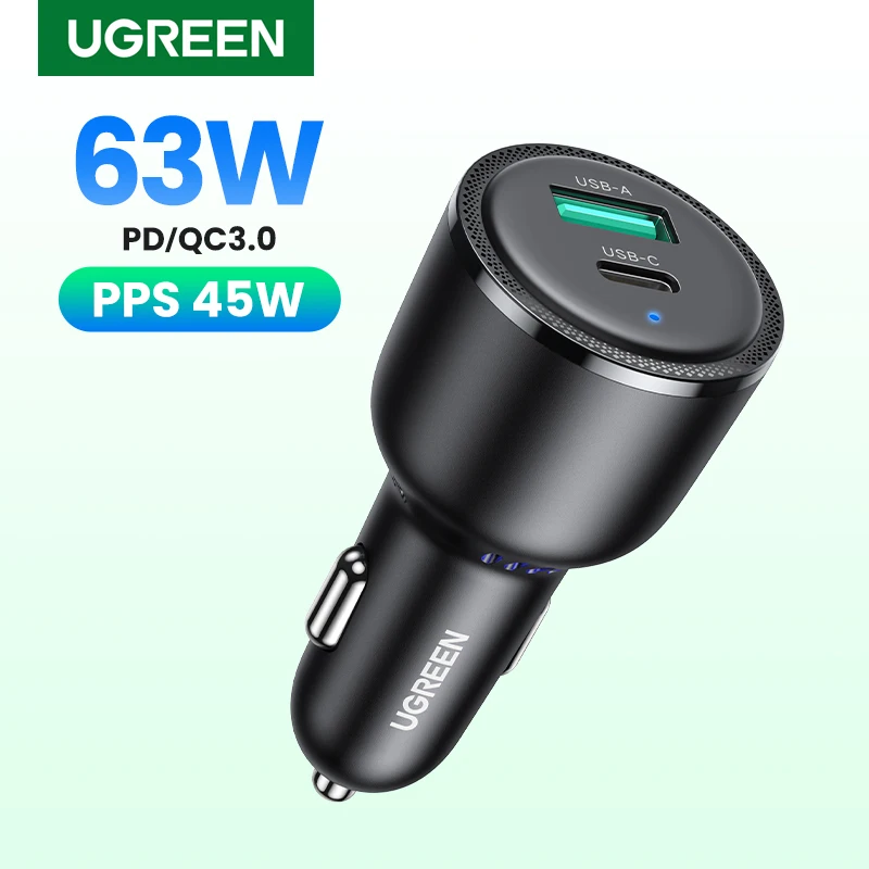 Incize Nuovo-In】Caricabatteria Da Auto Ugreen 63W Usb Tipo C Pd Qc 3.0 Pps 45W Ricarica Rapida Per Iphone 14 13 Caricabatterie Per Cellulare Samsung X