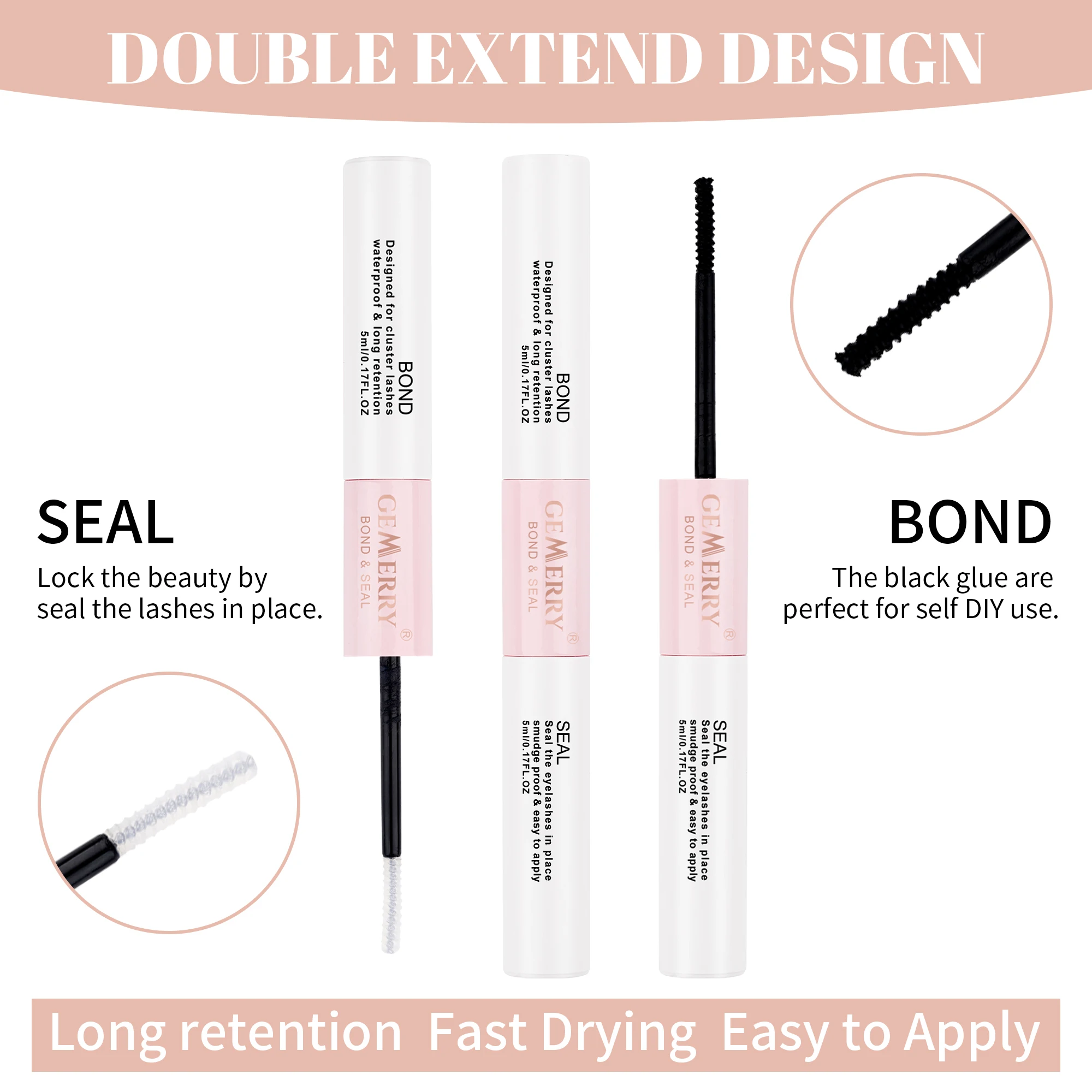 Gemerry Lash Bond And Seal Cluster Lash Glue 2 In1 Per Extension Ciglia Fai Da Te Colla Impermeabile A Lunga Ritenzione Per Lash Clusters 5Ml