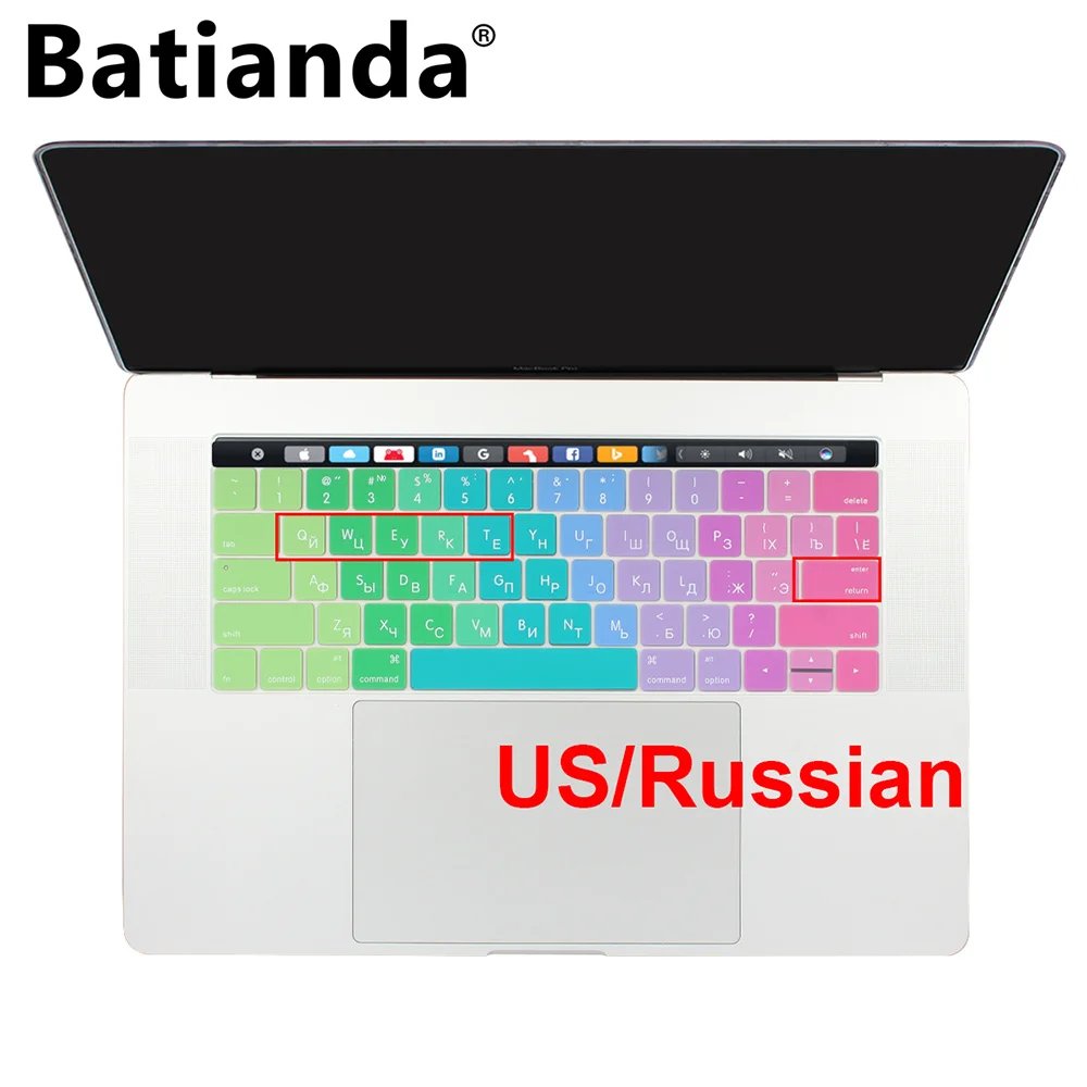 Us Enter Russian/English Cyrillic Russian Language Keyboard Cover Skin Per Macbook Pro 13 15 Touch Bar 2019 A1706 A1707 A1989