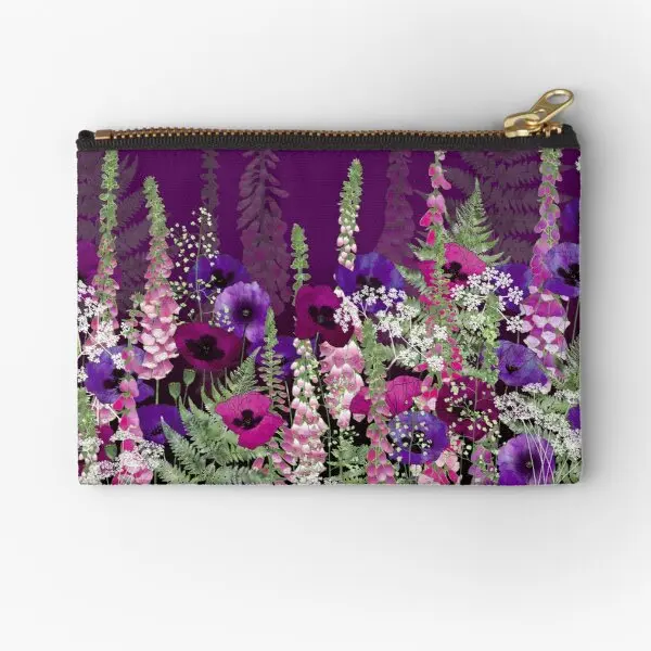 Flower Garden Purple Poppies Pink Fox Zipper Pouches Bag Pocket Wallet Money Storage Mutandine Donna Uomo Underwear Packaging Coin