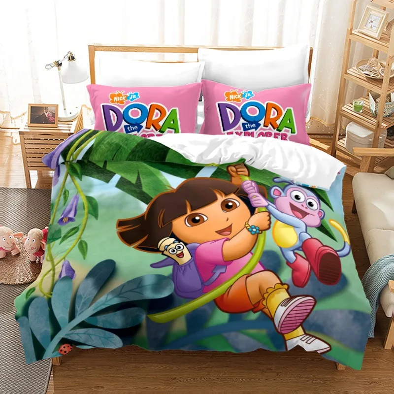 Dora The Explorer King Size Bedding Set Game Anime Harajuku 3D Print Cosplay Copripiumino Piumino Set Biancheria Da Letto Con Federa