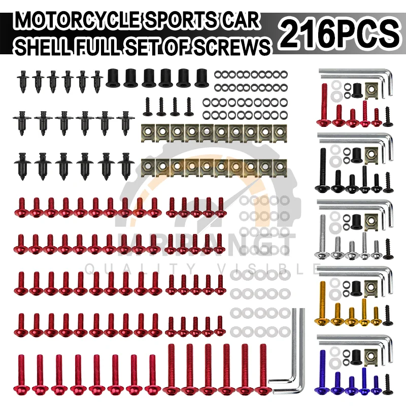 216Pcs Screws Motorcycle Alloy Fairing Bolt Screw Nut Kit For Suzuki Gsxr 600 750 1000 K1-K8 Sv650/X Yamaha Bmw Honda Kawasaki