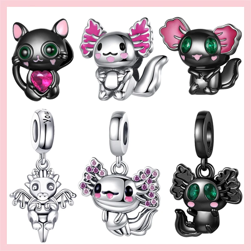 Carino 925 Sterling Silver Charm Dragon Mexican Axolotl Beads Fit Original Charm Bracciale Creazione Di Gioielli Regalo Fai Da Te