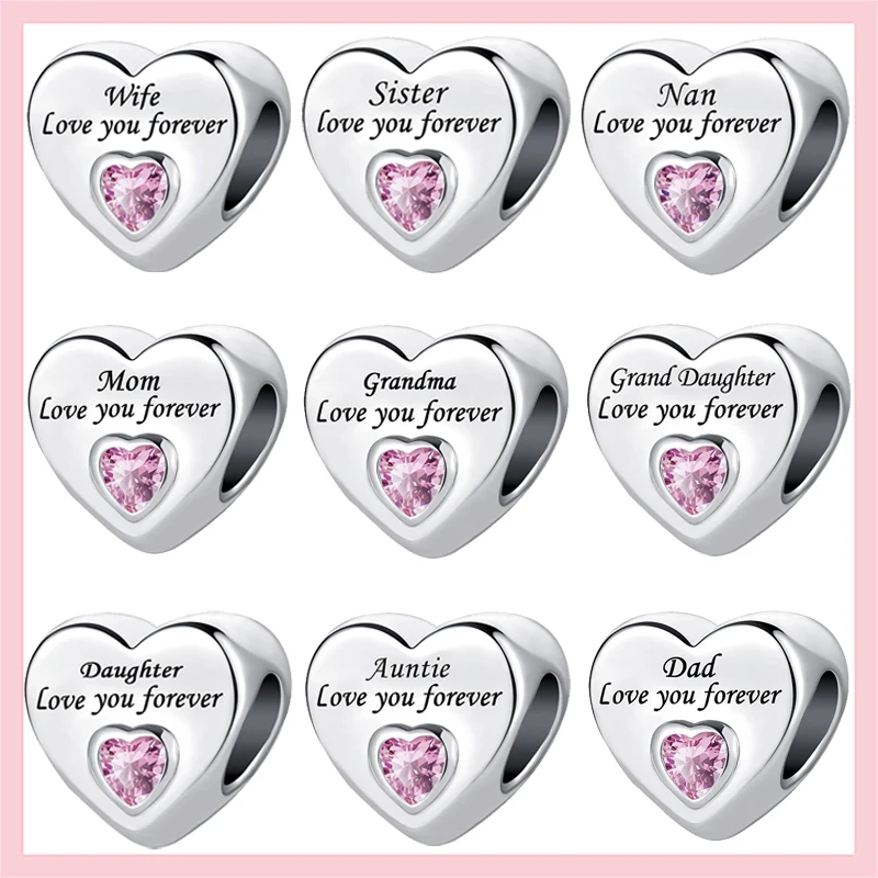 Madre Sorella Figlia Famiglia Cuore Charms 925 Sterling Silver Beads Heart Charms Fit Original Charm Bracciale Creazione Di Gioielli