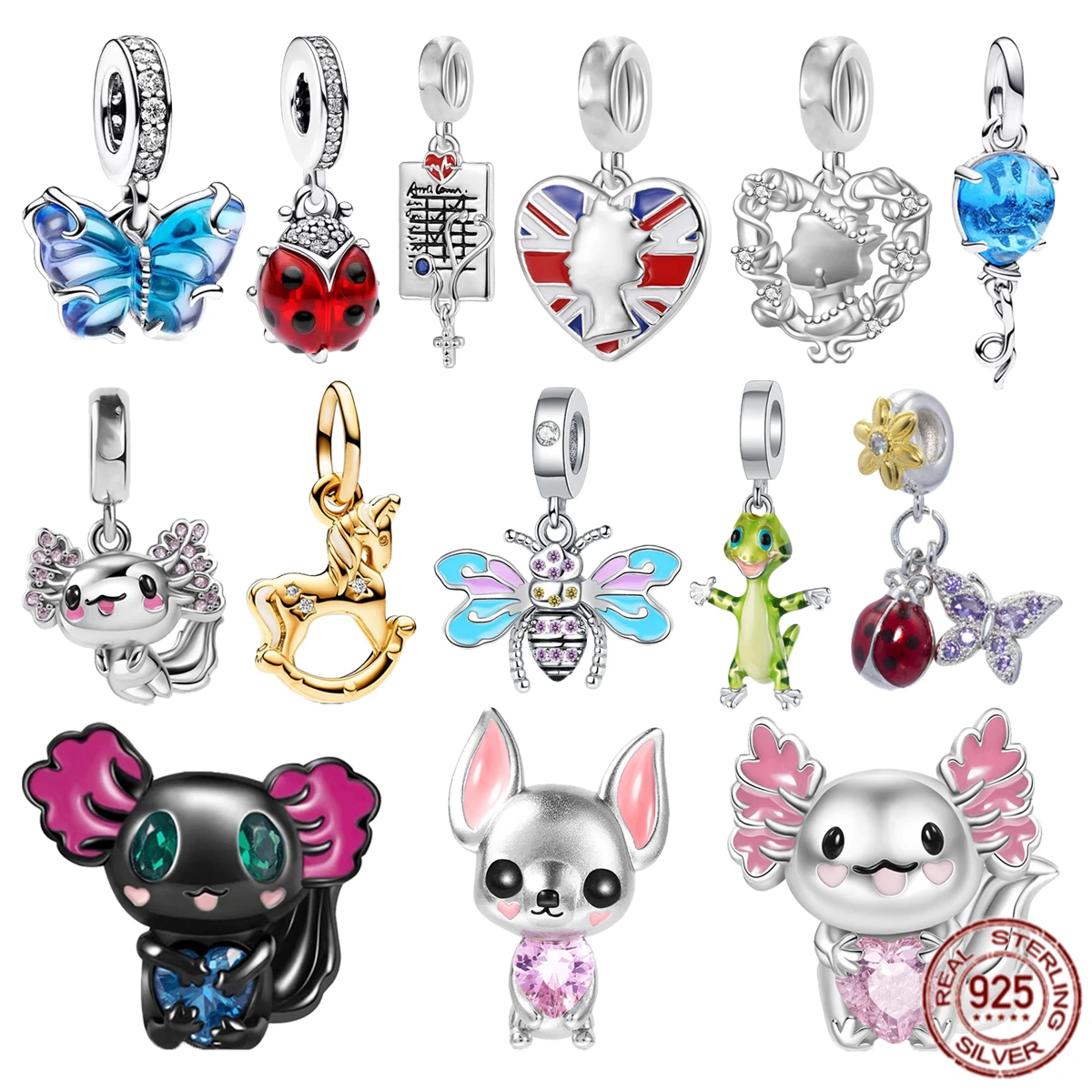 Vendita Calda 925 Sterling Silver Axolotl Red Ladybird Butterfly Charm Beads Queen Ciondola Fit Originale Pandora Bracciale Gioielli Regalo