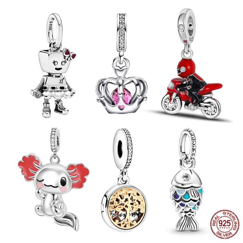 Vendita Calda Ciondolo Fit Originale Pandora Bracciale/Collana 925 Gioielli In Argento Sterling Charm Bead Blue Scale Fish Axolotl Crown