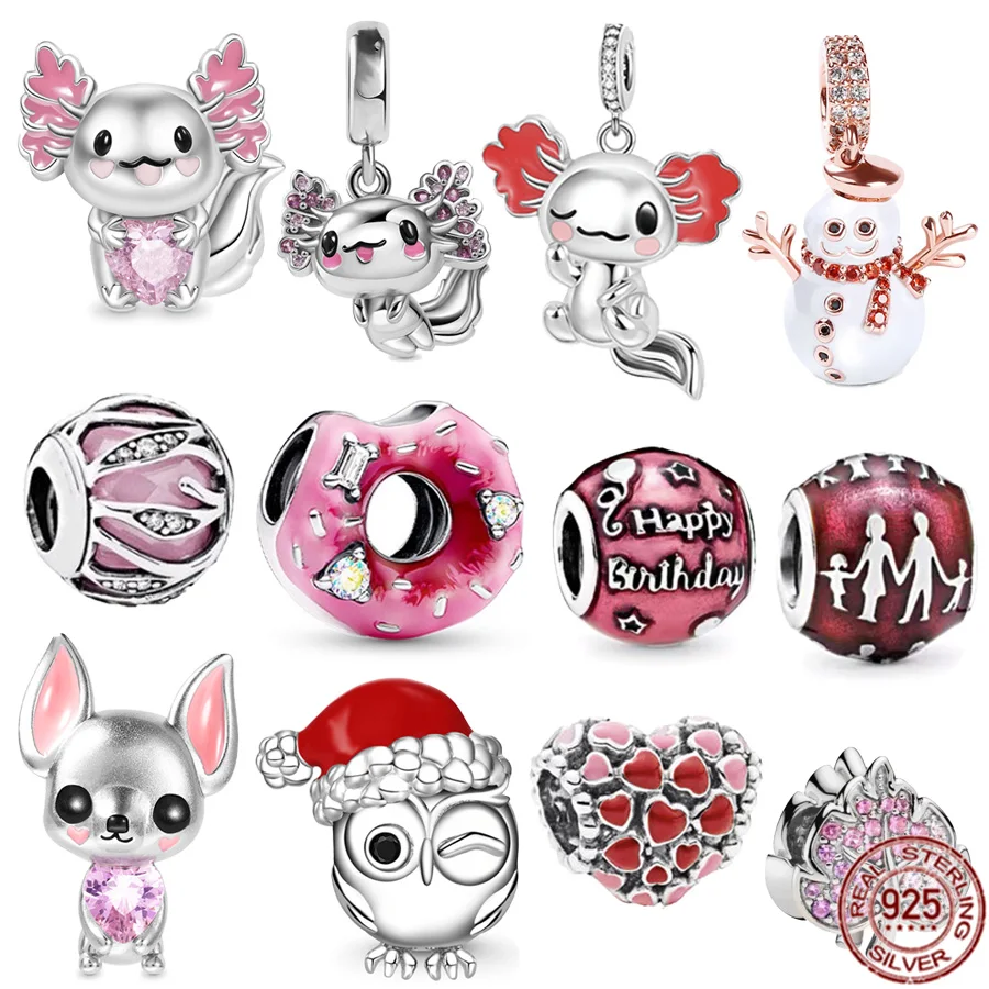 Nuovo Originale 925 Sterling Silver Donut Owl E Mexican Axolotl Ciondola Charm Beads Fit Pandora Bracciale Collana Regalo Di Gioielli Da Donna