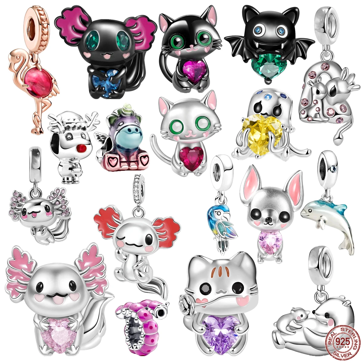 925 Sterling Silver Unicorn Caterpillar Renna Axolotl Medusa Charm Bead Fit Originale Pandora Bracciale Collana Jewelrygift