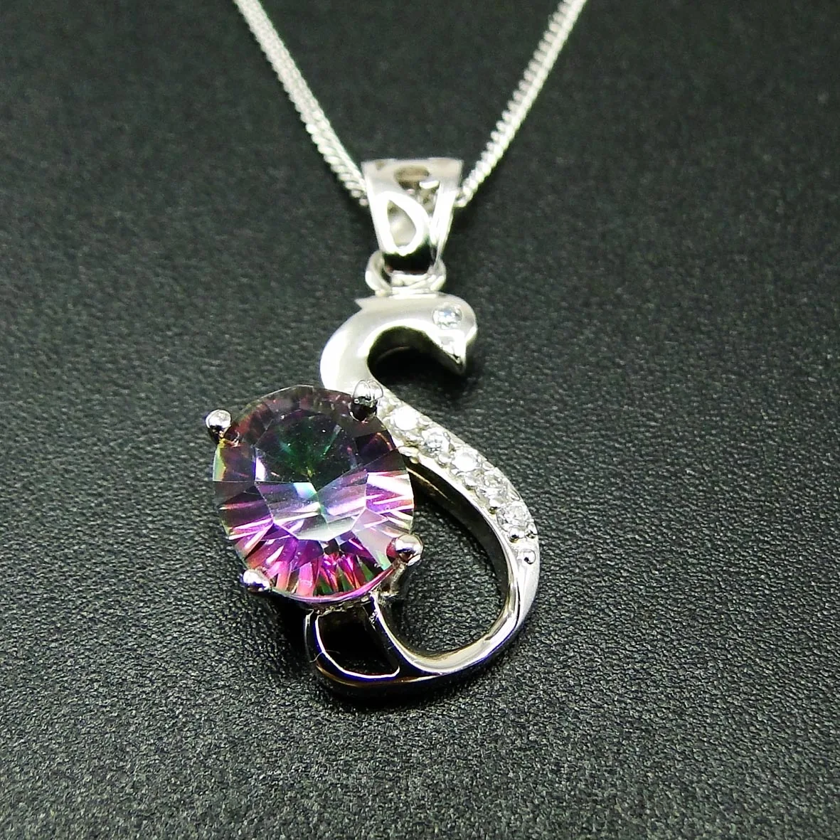 Di Alta Qualità 925 Sterling Silver Arcobaleno Mystic Topaz Swan Pendente Della Collana Delle Donne Per Le Signore Senza Catena