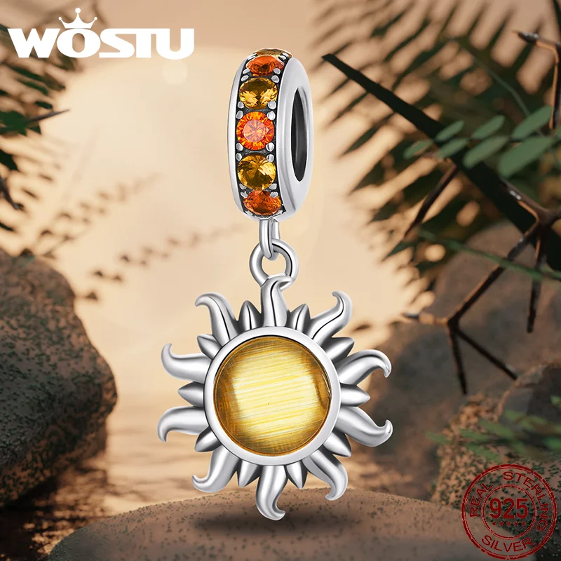 Wostu Vintage 925 Sterling Silver Sun Style Colore Ambra Vetro Di Murano Charms Perline Fit Bracciali Originali Braccialetto Creazione Di Gioielli