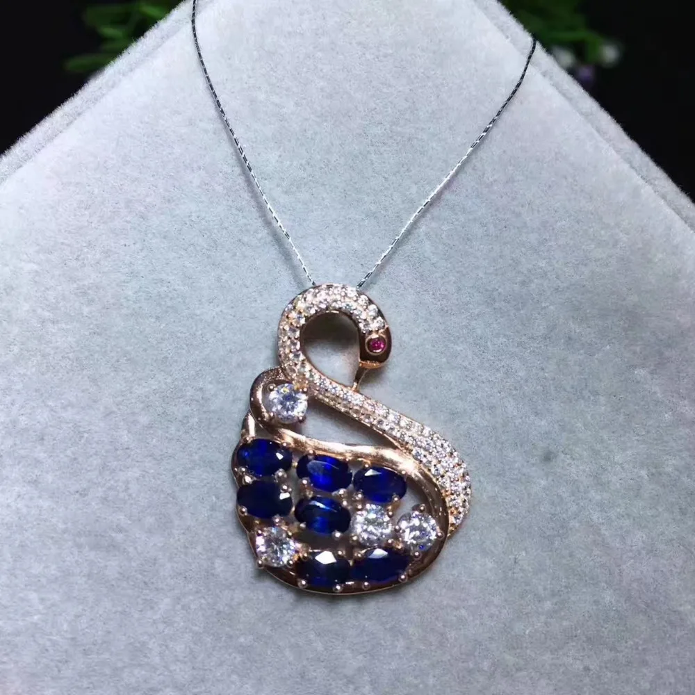 Natural Blue Sapphire Pendente Della Pietra Preziosa Naturale Elegante Cigno Della Collana Del Pendente S925 Argento Personalità Regalo Del Partito De