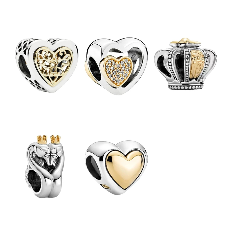 14K Gold Silver 925 Beads Charms For Bracelets Women Diy Swans Love Heart Crown Trinkets Zircon Stones Original Jewelry Making