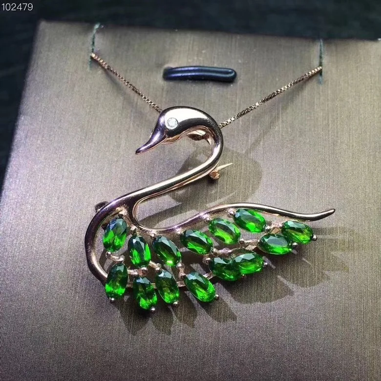 Spilla Di Diopside Naturale E Reale Del Cigno Spilla In Argento Sterling 925 Con Diopside Reale Naturale Di Trasporto Libero