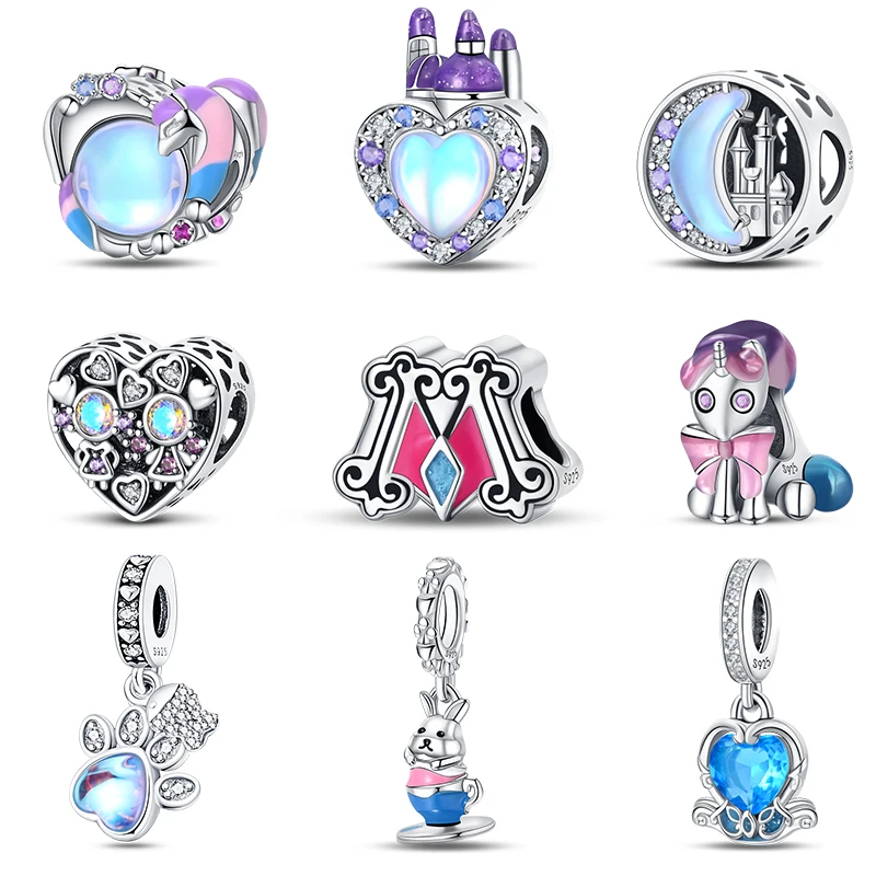 925 Sterling Silver Fairy Tale Town Series Dream Moon Castle Swan Mirror Charms Beads Fit Pandora Bracciali Originali Gioielli Fai Da Te