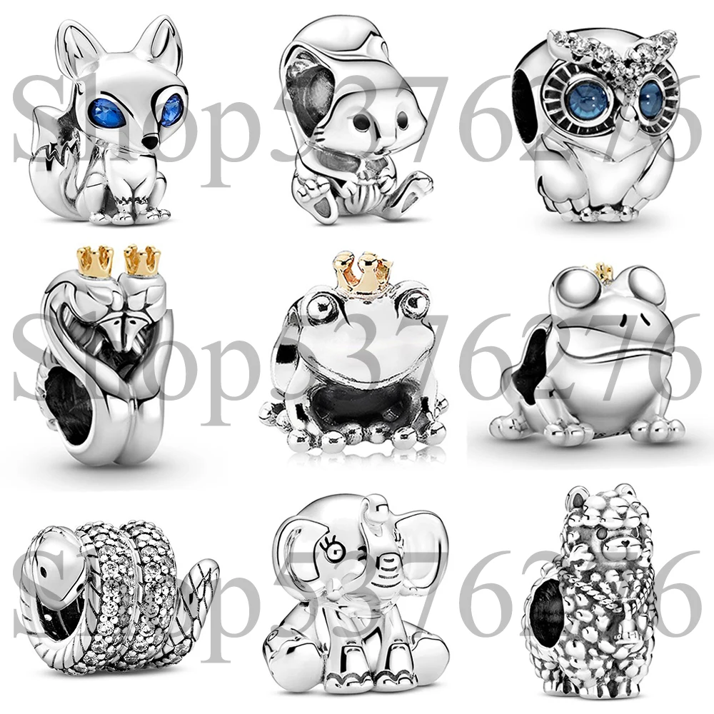 925 Sterling Silver Bead Animal Swan Turtle Owl Snake Lion Koala Bear Fish Pig Fox Charm Fit Pandora Bracciale Donna Gioielli Fai Da Te