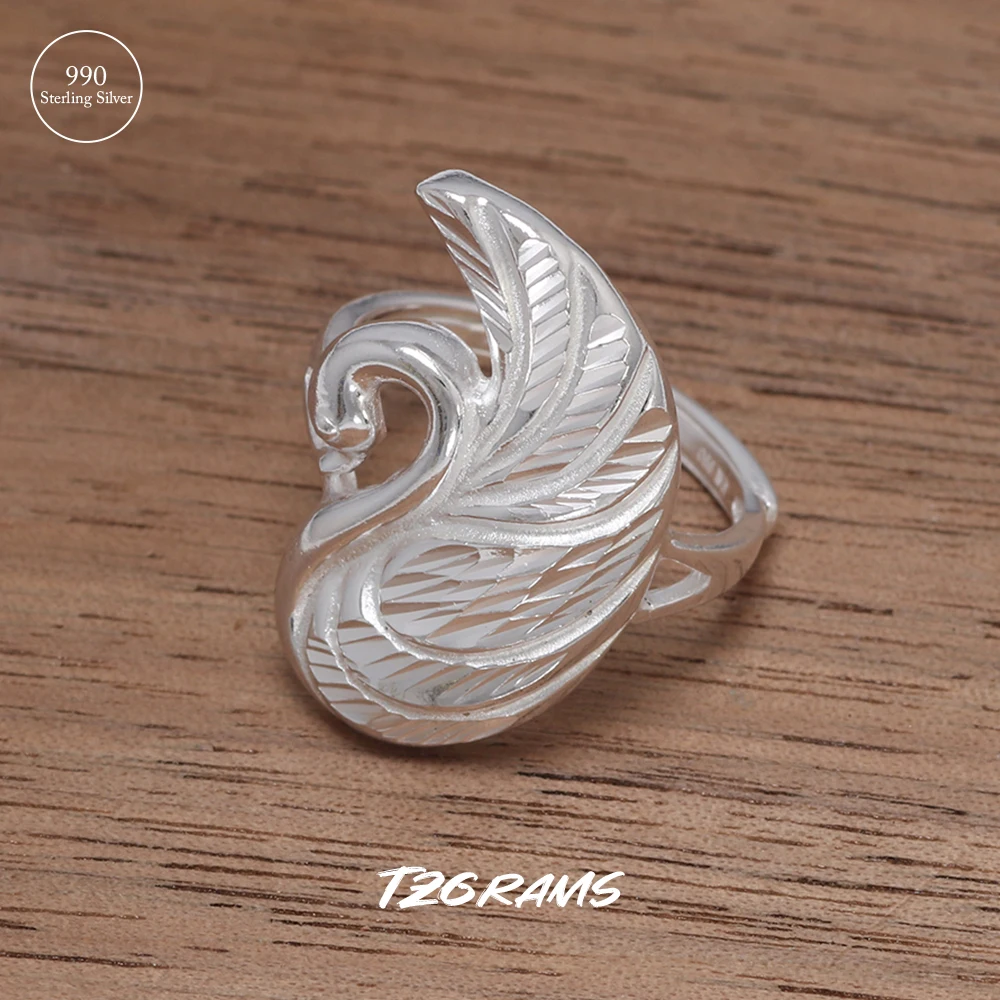 100% 990 Sterling Silver Women'S Simple Swan Ring Vintage Anello Aperto Di Alta Qualità Estetica Fine Jewelry