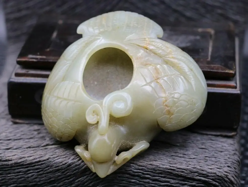 Big Treasure Chinese Vintage Hetian Old Jade Swan Holding Linzhi Pot Totem Big Carving Amulet Timestown 20201126A