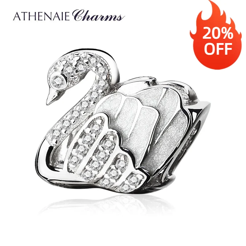 Athenaie 925 Sterling Silver Faith Swan Smalto Charms Beads Fit All European Bracciali Collana
