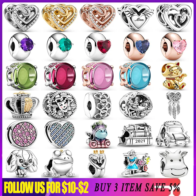 925 Sterling Silver Crown Unicorn Dreamcatcher Swan Cow Cute Animals Beads Fit Original Pandora Charm Bracelet Women Diy Jewelry